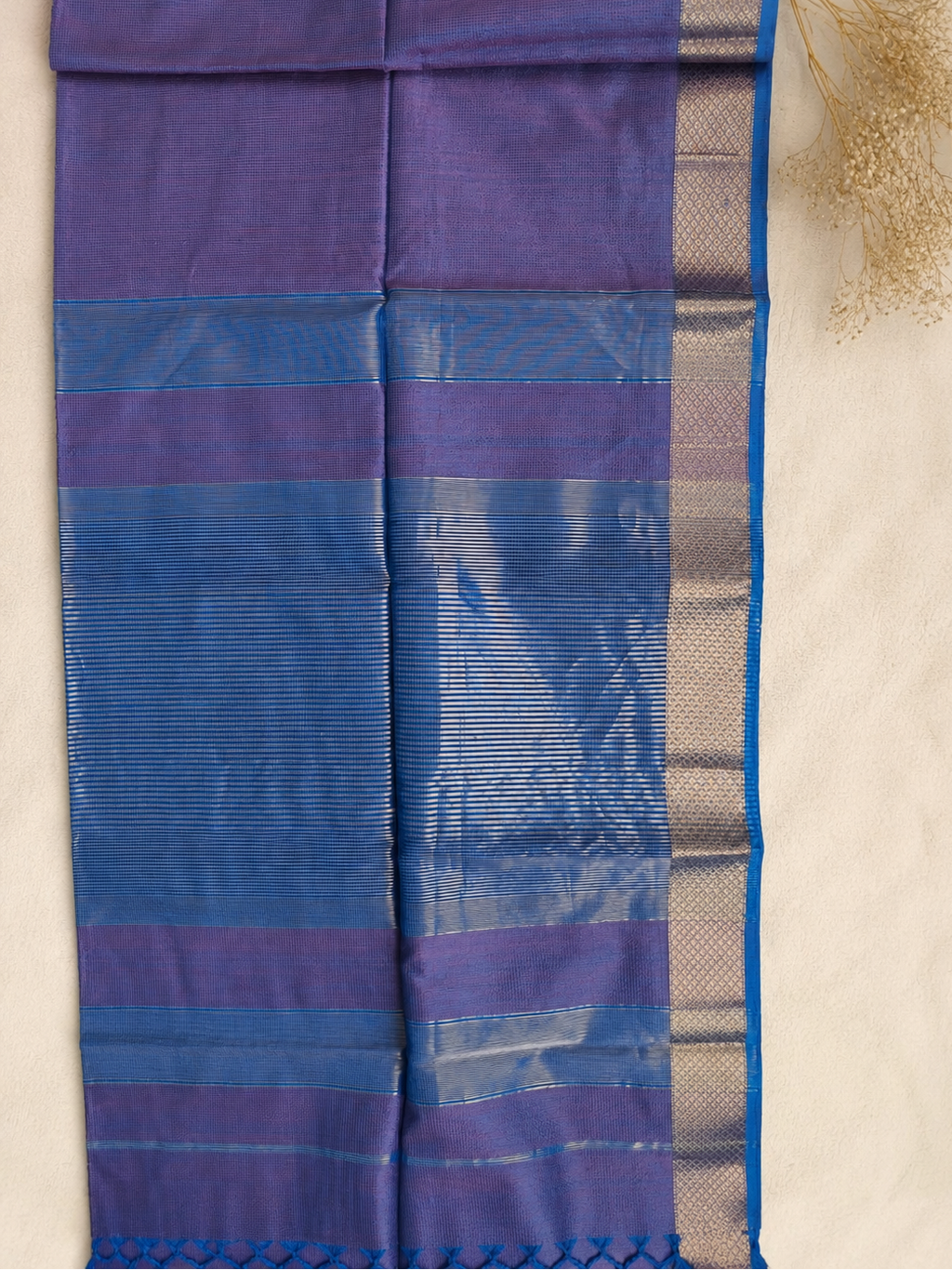 Royal Blue & Lavendar Maheshwari Silk Cotton Saree