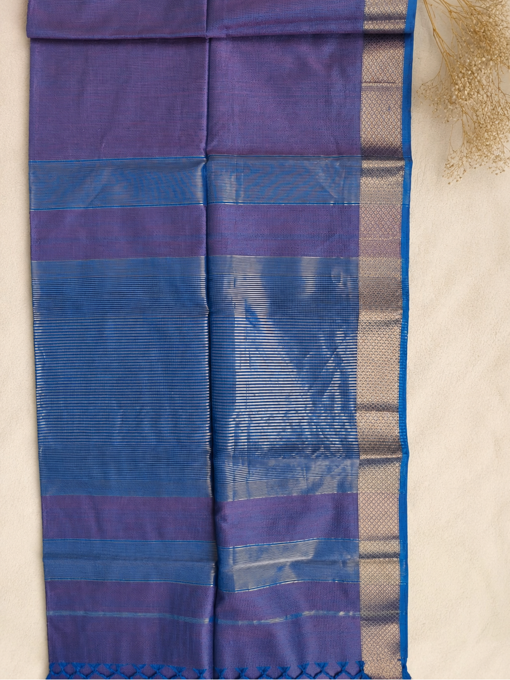 Royal Blue & Lavendar Maheshwari Silk Cotton Saree