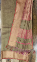 Zari Checks Copper Green Maheshwari Silk Cotton Saree