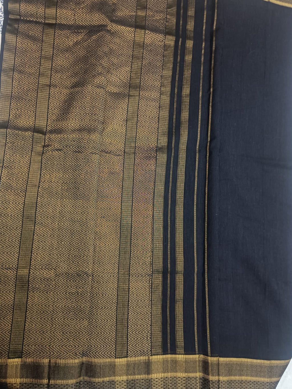 Revival Black & Gold Maheshwari Khadi Cotton Silk Saree