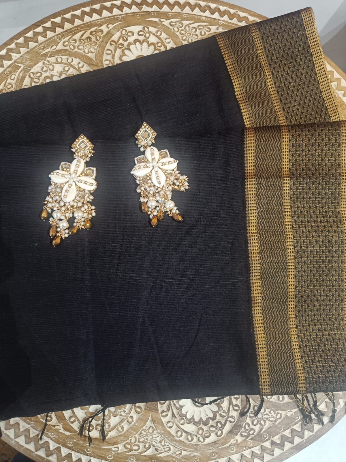 Revival Black & Gold Maheshwari Khadi Cotton Silk Saree