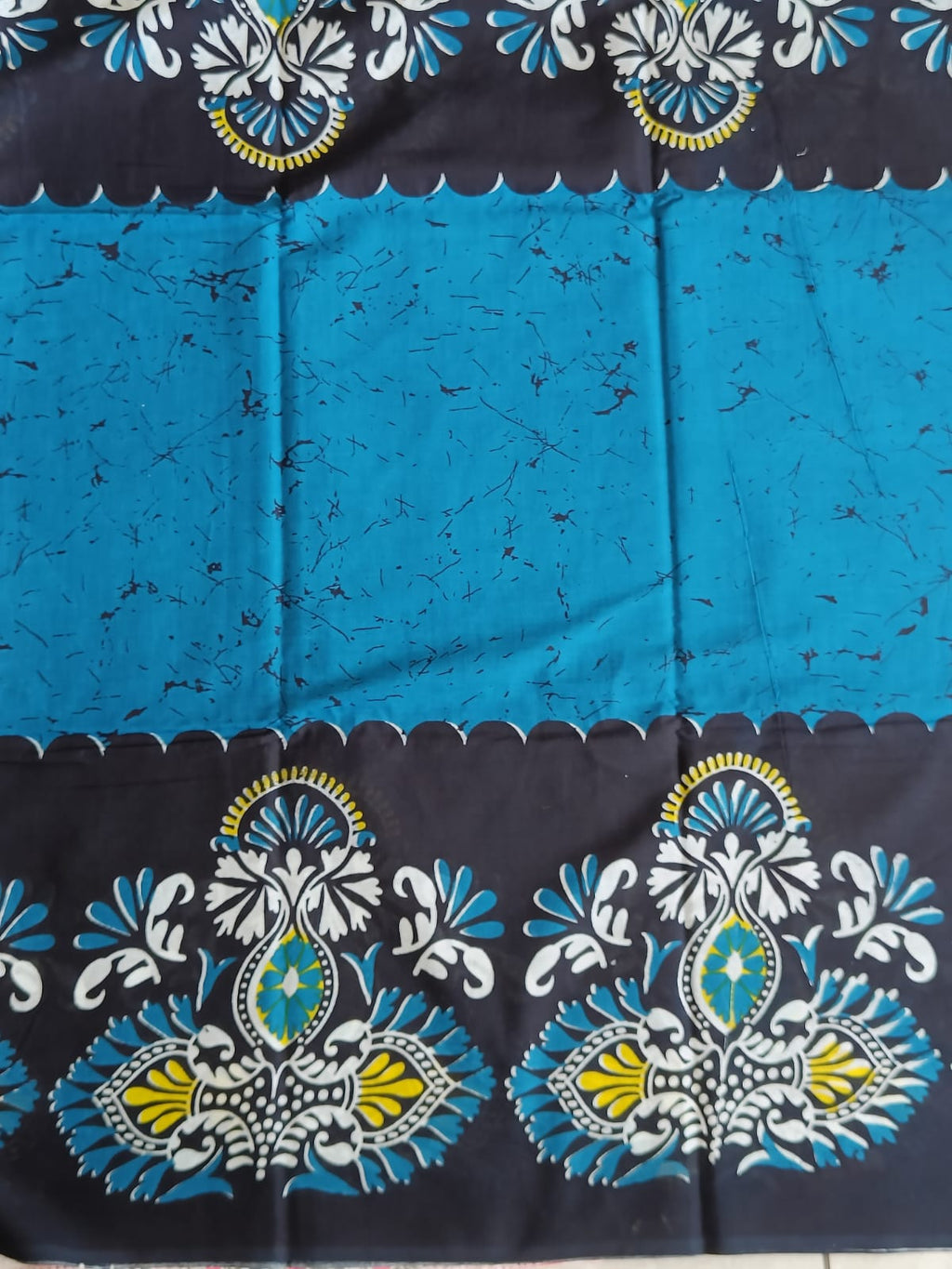 Blue and Black Folk Art Mul Cotton Saree