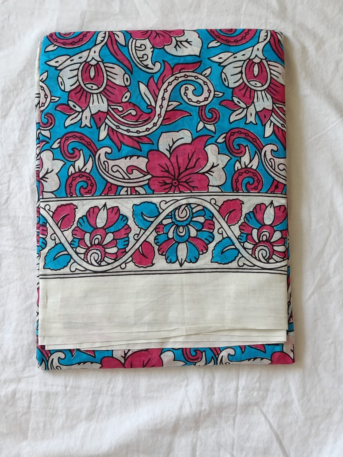 Blue & Pink Mul Cotton saree