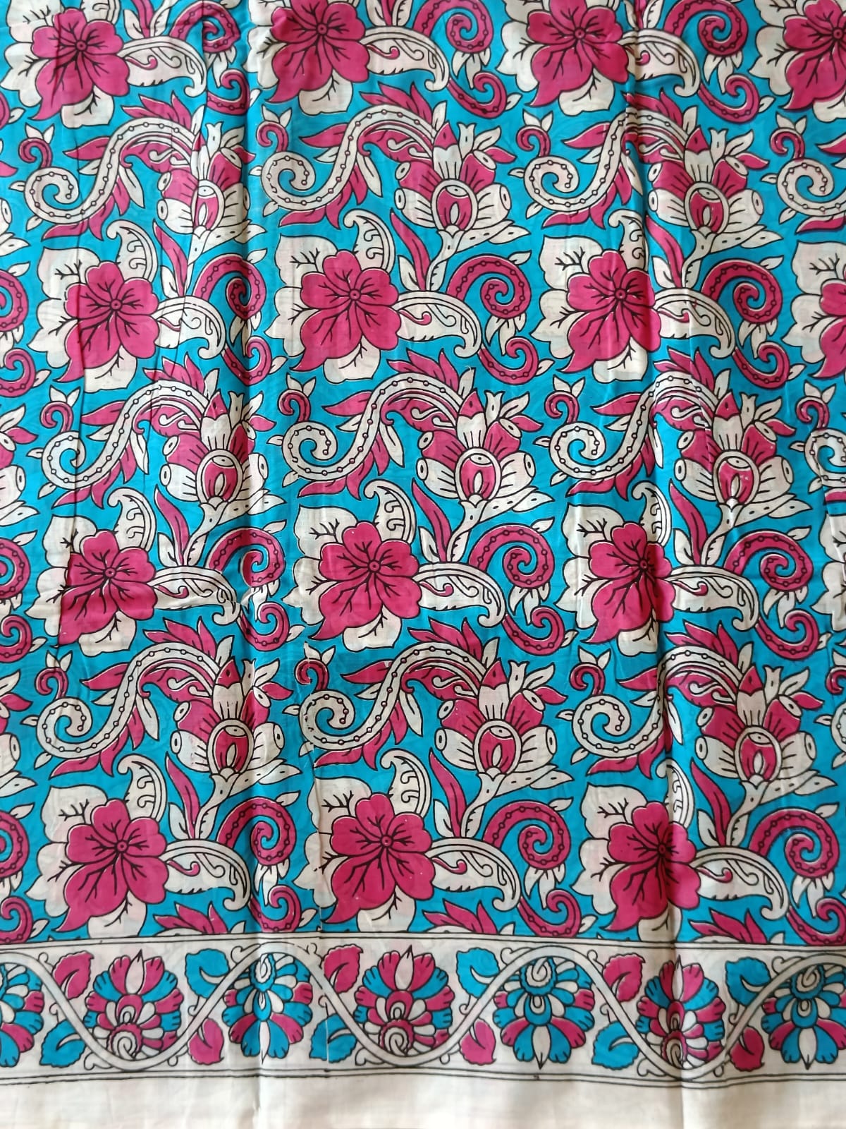 Blue & Pink Mul Cotton saree
