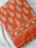 Orange Handblock Printed Mul Cotton Saree