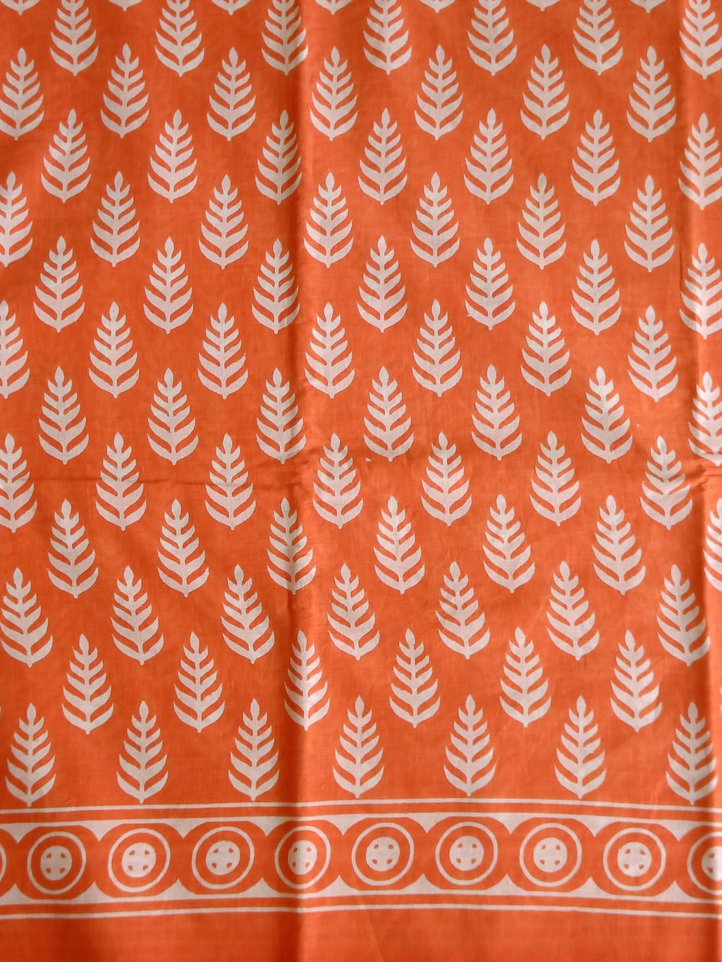 Orange Handblock Printed Mul Cotton Saree