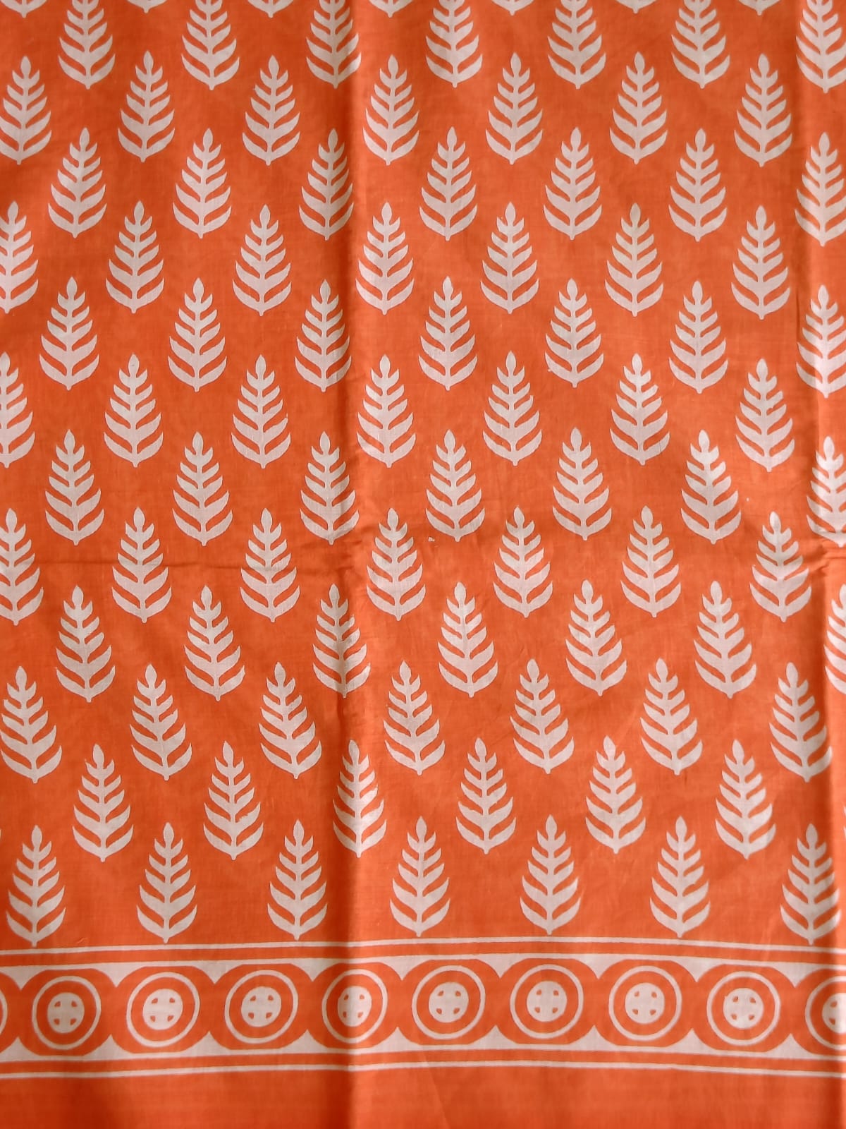 Orange Handblock Printed Mul Cotton Saree