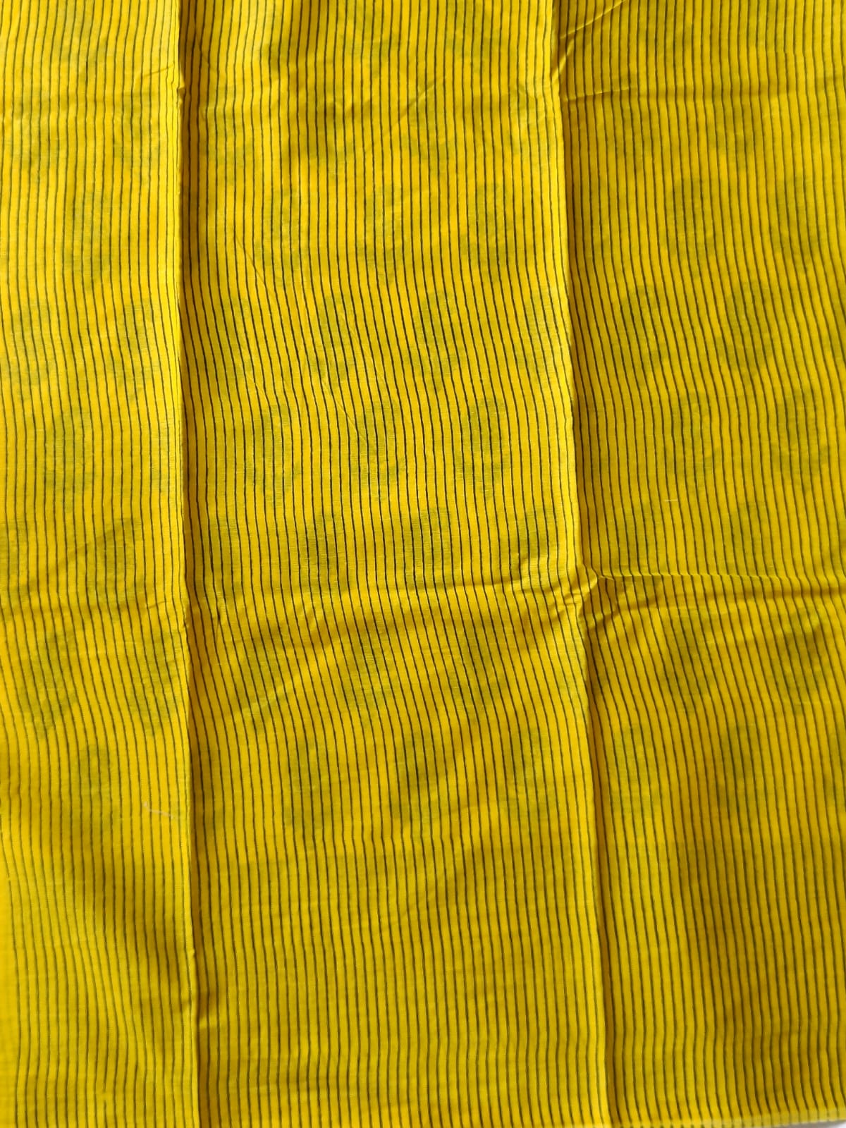 Yellow & Black Handblock Printed Mul Cotton Saree