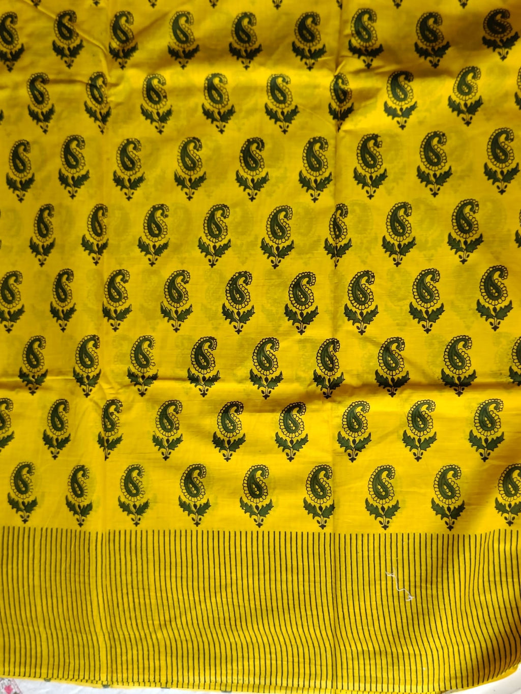 Yellow & Black Handblock Printed Mul Cotton Saree