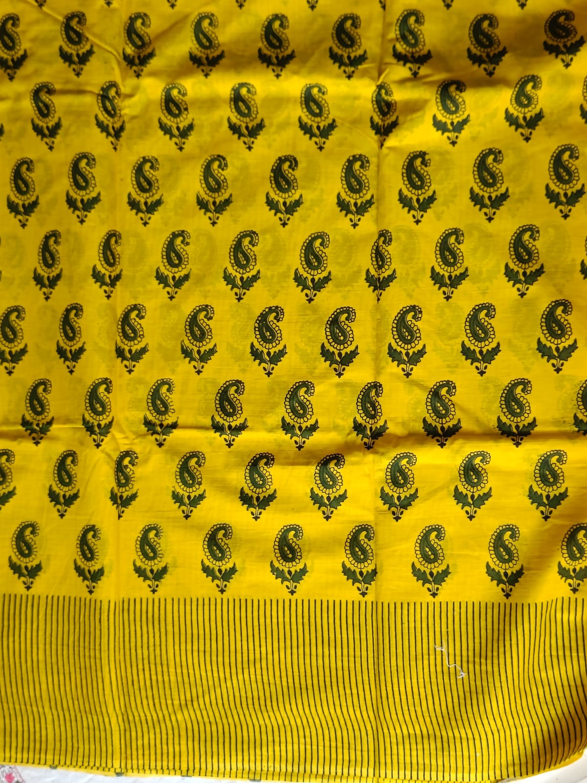 Yellow & Black Handblock Printed Mul Cotton Saree