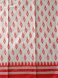 Coral Red & White Handblock Printed Mul Cotton Saree