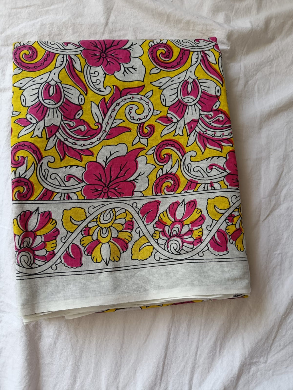 Yellow & Pink Mul Cotton saree