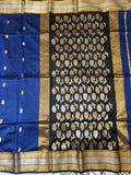 Blue & Black Maheshwari Silk Cotton Saree