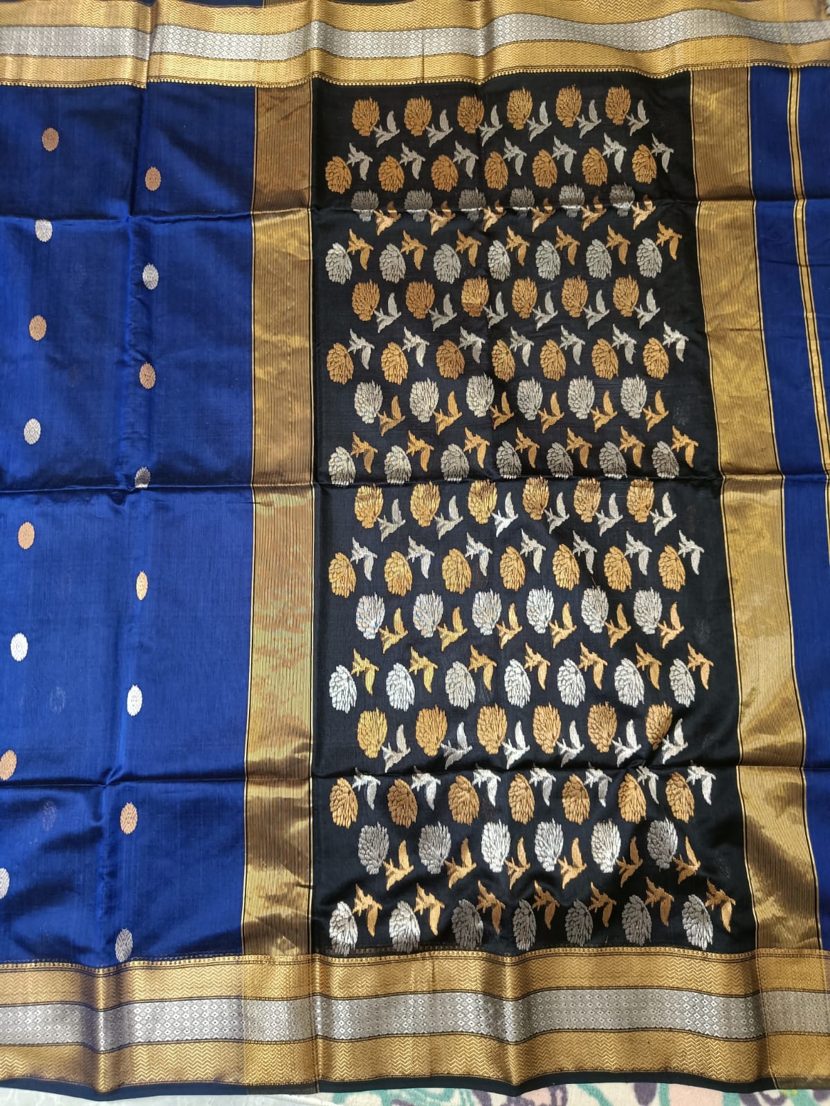 Blue & Black Maheshwari Silk Cotton Saree