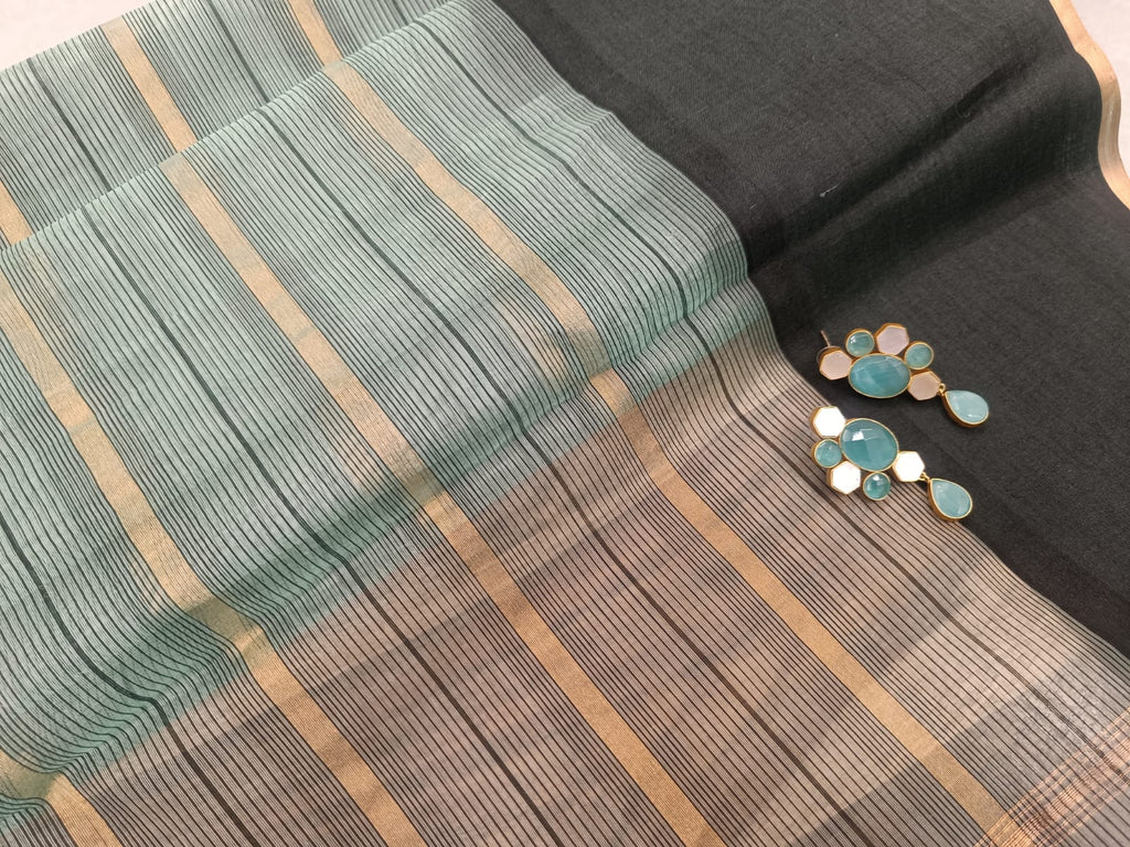 Blue-Green Maheshwari Silk Cotton Saree