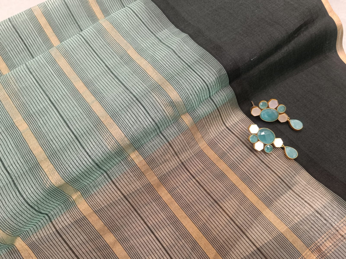 Blue-Green Maheshwari Silk Cotton Saree