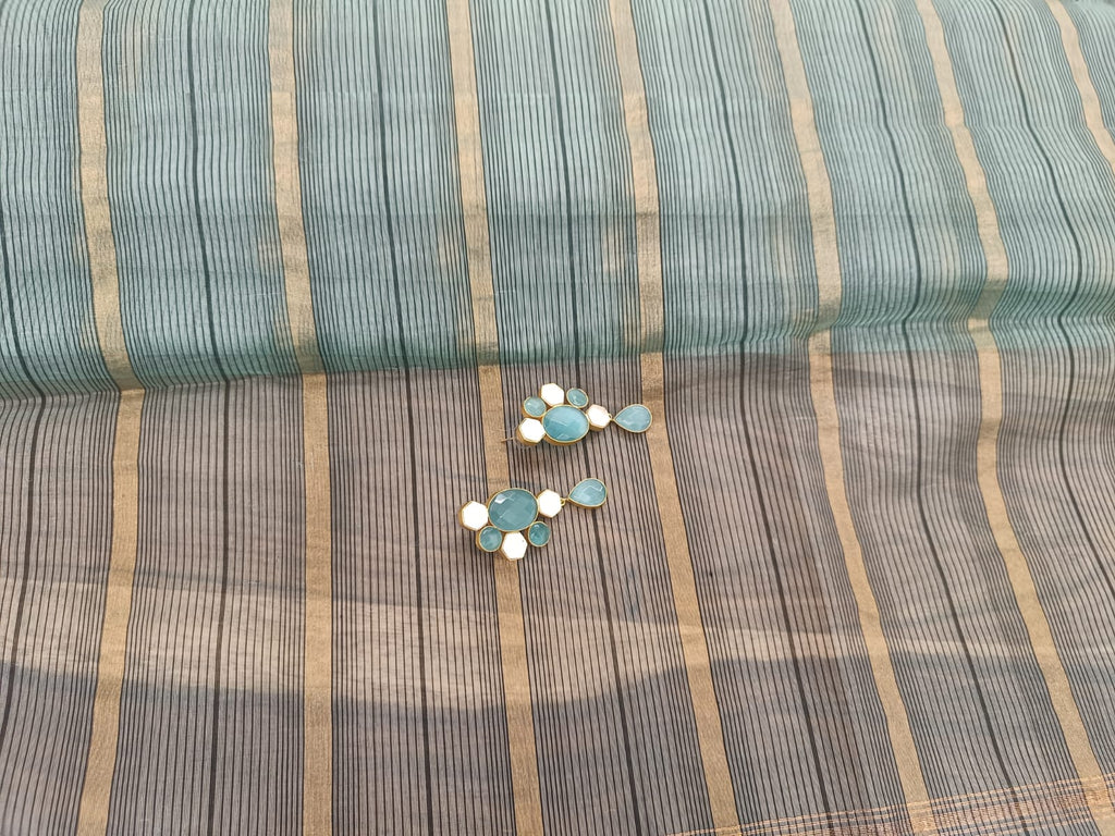 Blue-Green Maheshwari Silk Cotton Saree