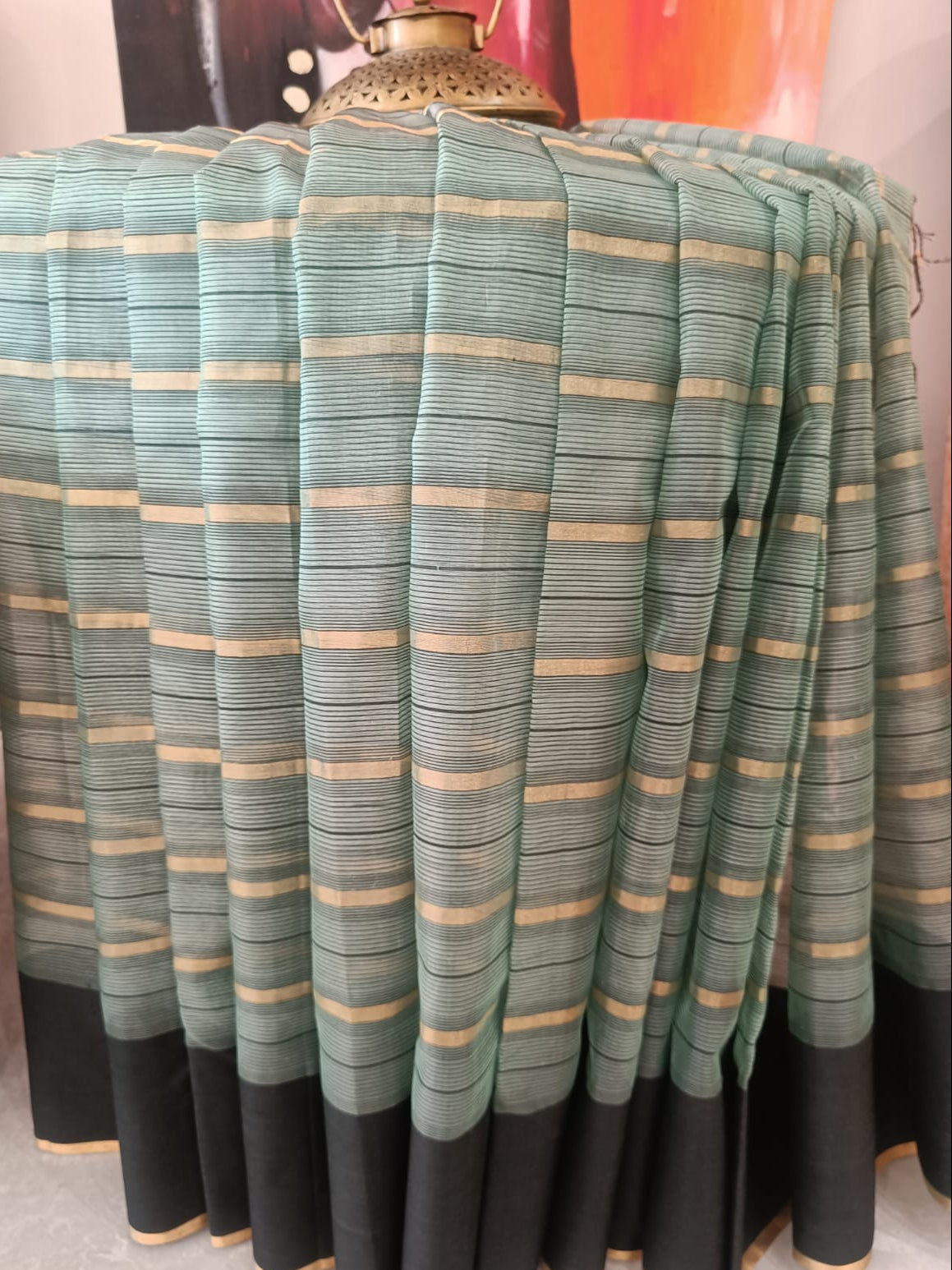 Blue-Green Maheshwari Silk Cotton Saree