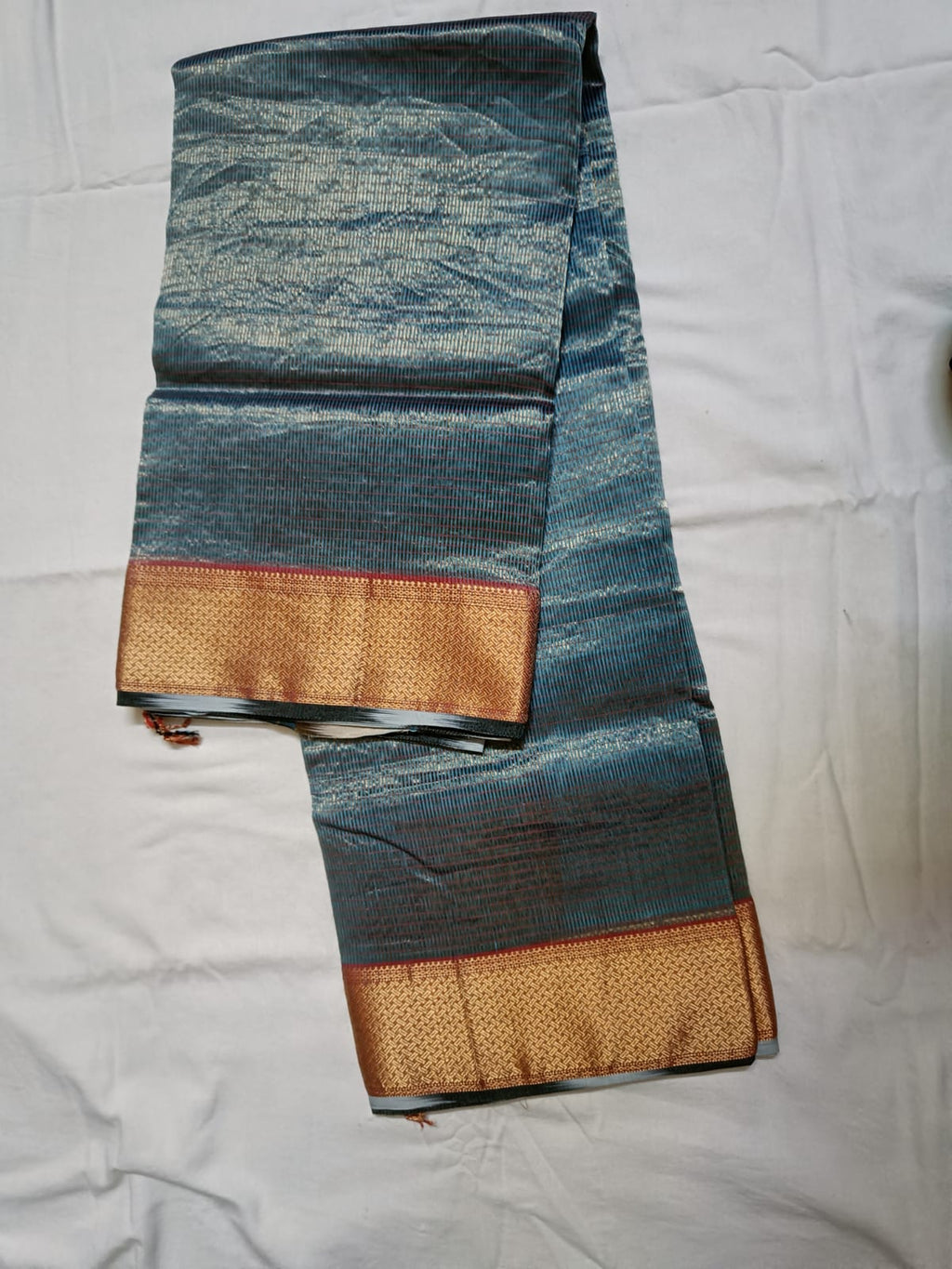 Zari Checks Copper Blue Maheshwari Silk Cotton Saree