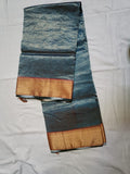 Zari Checks Copper Blue Maheshwari Silk Cotton Saree