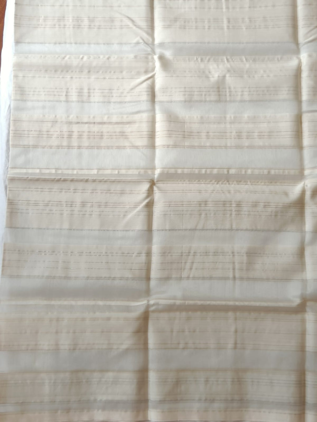 White & Gold Striped Maheshwari Silk Cotton Saree