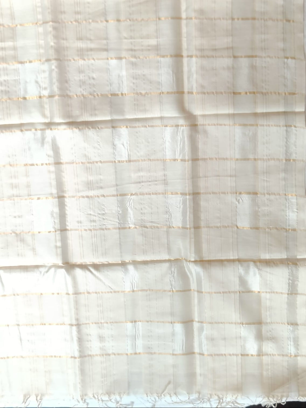 White & Gold Striped Maheshwari Silk Cotton Saree