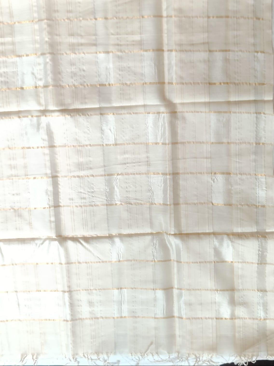 White & Gold Striped Maheshwari Silk Cotton Saree