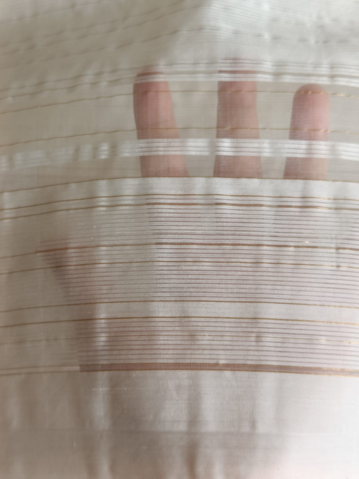 White & Gold Striped Maheshwari Silk Cotton Saree