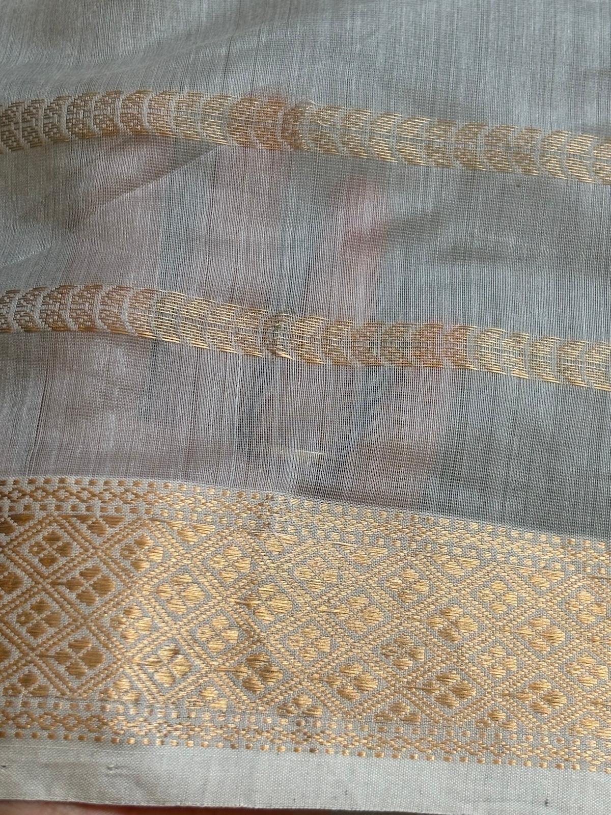 Pastel Gray Maheshwari Silk Cotton Saree