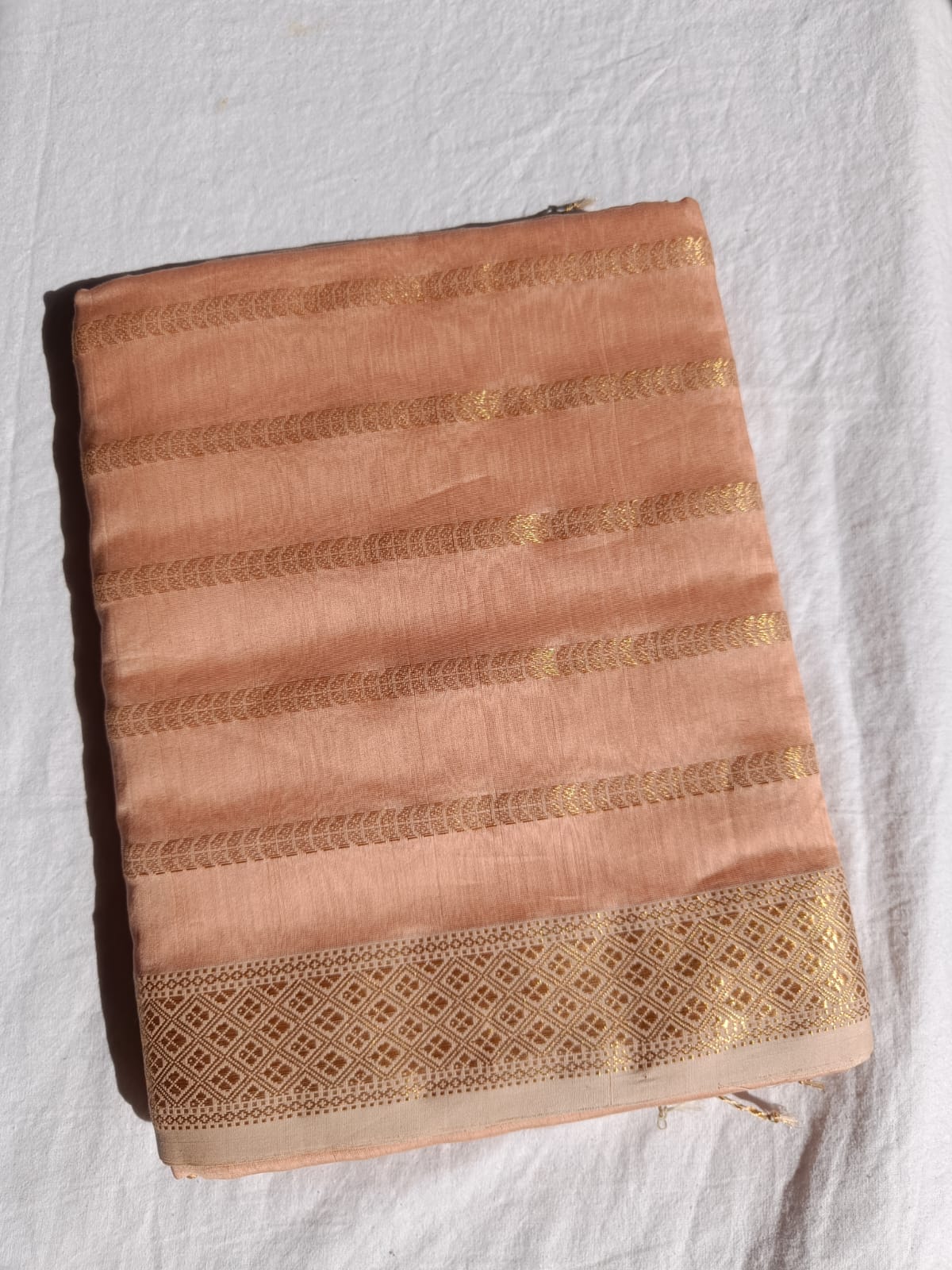 Peach  Maheshwari Silk Cotton Saree