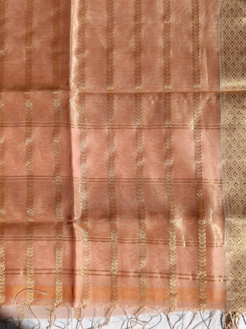 Peach  Maheshwari Silk Cotton Saree