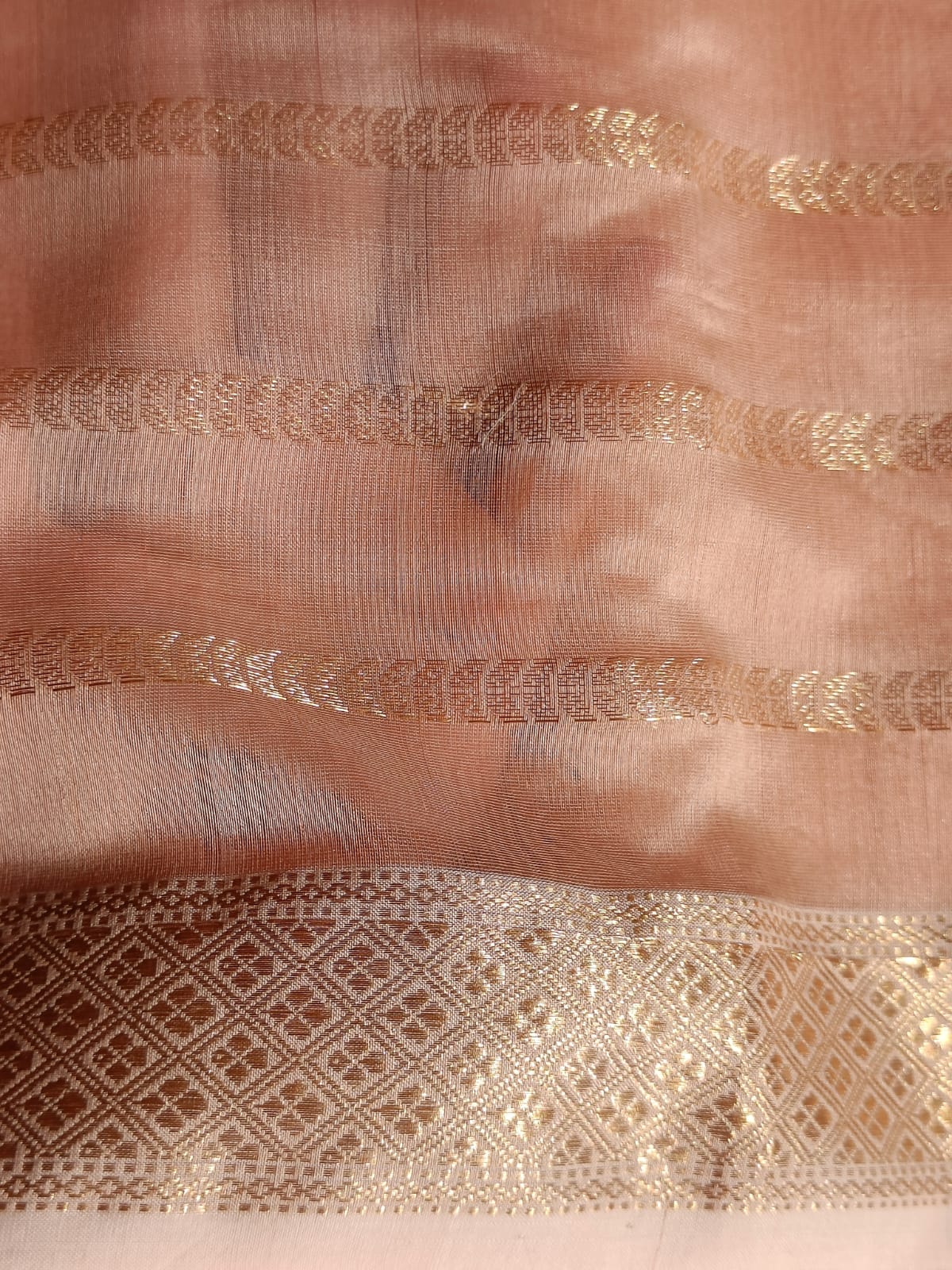 Peach  Maheshwari Silk Cotton Saree