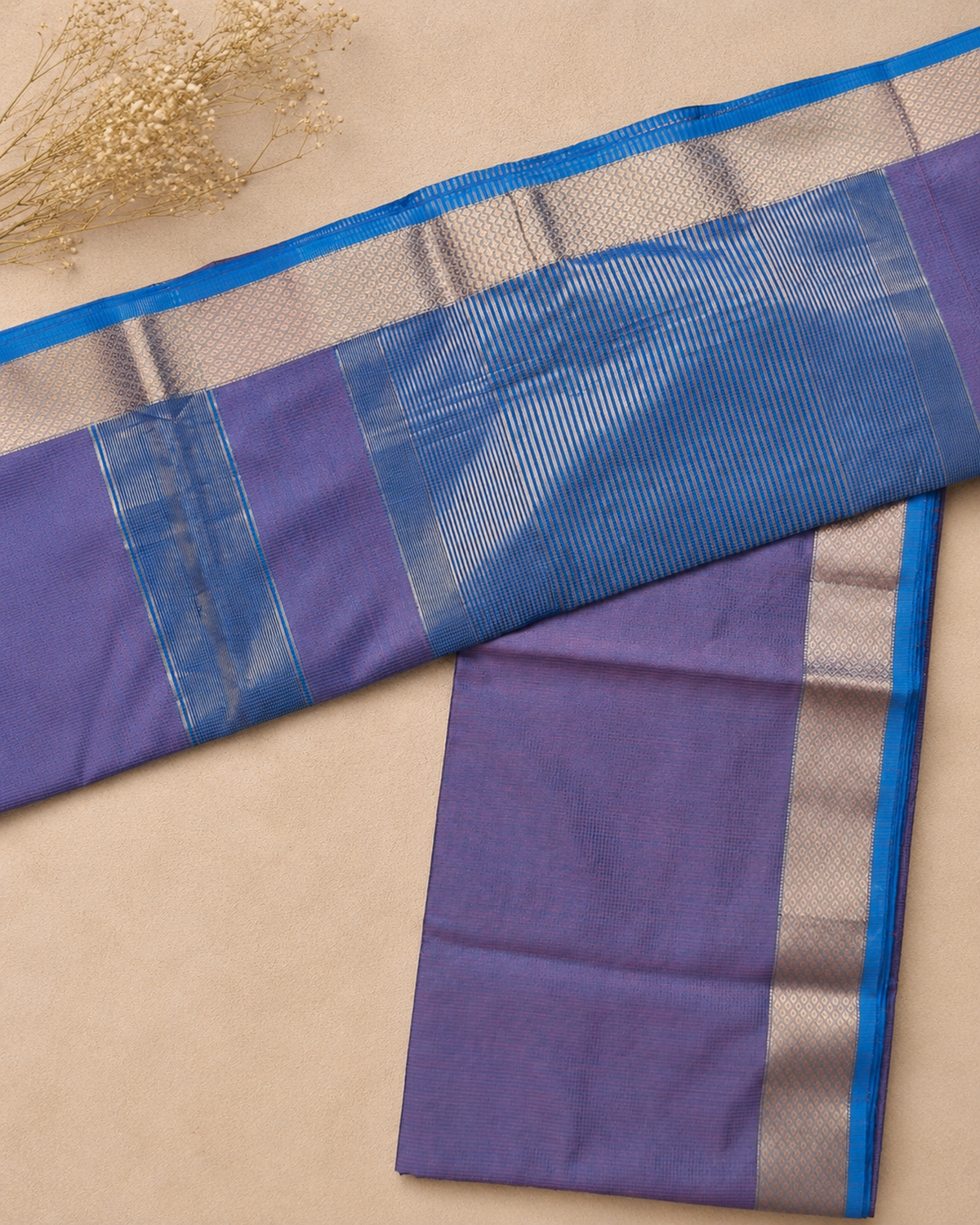Royal Blue & Lavendar Maheshwari Silk Cotton Saree